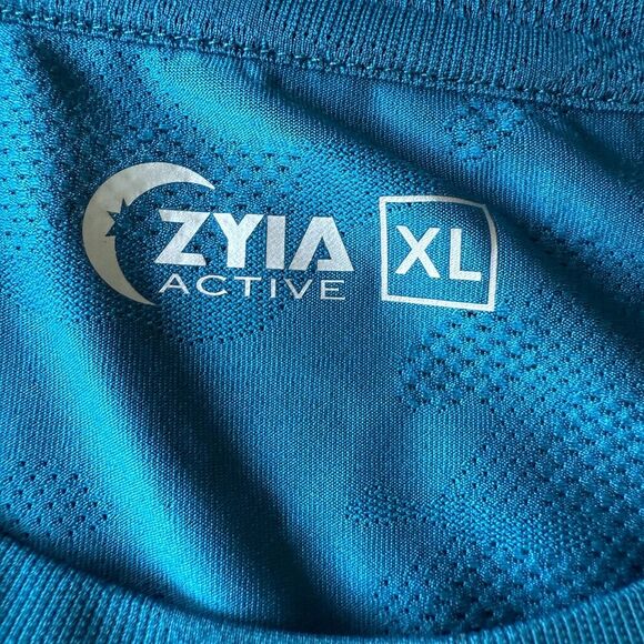 ZYIA Active Teal Blue Camo Print Short Sleeve T-Shirt Mens Mesh Athletic Size XL - Picture 4 of 5